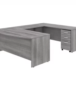 Bush Business Furniture Studio C 72W x 36D U Shaped Desk W/ Mobile File Cabinet, Platinum Gray