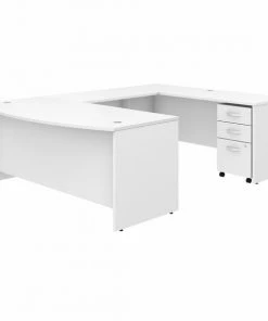 Bush Business Furniture Studio C 72W x 36D U Shaped Desk W/ Mobile File Cabinet in White