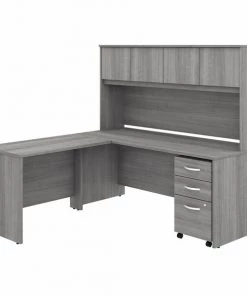 Bush Business Furniture Studio C 72W x 30D L Shaped Desk W/ Hutch, Mobile File Cabinet and 42W Return, Platinum Gray