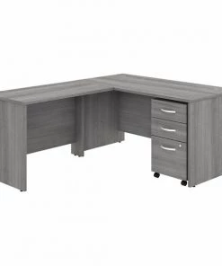 Bush Business Furniture Studio C 60W x 30D L Shaped Desk W/ Mobile File Cabinet and 42W Return, Platinum Gray