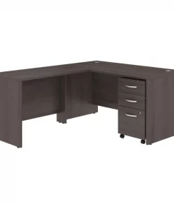 Bush Business Furniture Studio C 60W x 30D L Shaped Desk W/ Mobile File Cabinet and 42W Return, Storm Gray