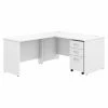 Bush Business Furniture Studio C 60W x 30D L Shaped Desk W/ Mobile File Cabinet and 42W Return, White