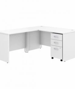 Bush Business Furniture Studio C 60W x 30D L Shaped Desk W/ Mobile File Cabinet and 42W Return, White