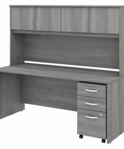 Bush Business Furniture Studio C 72W x 30D Office Desk W/ Hutch and Mobile File Cabinet, Platinum Gray