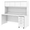 Bush Business Furniture Studio C 72W x 30D Office Desk W/ Hutch and Mobile File Cabinet, White