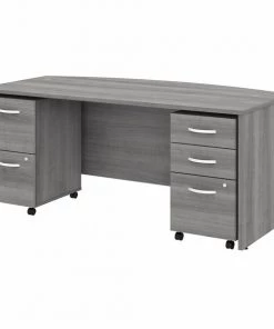 Bush Business Furniture Studio C 72W x 36D Bow Front Desk W/ Mobile File Cabinets, Platinum Gray