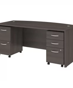 Bush Business Furniture Studio C 72W x 36D Bow Front Desk W/ Mobile File Cabinets, Storm Gray
