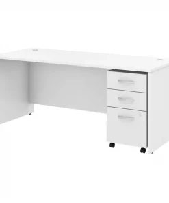 Bush Business Furniture Studio C 72W x 30D Office Desk W/ Mobile File Cabinet in White