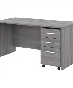 Bush Business Furniture Studio C 60W x 30D Office Desk W/ Mobile File Cabinet in Platinum Gray