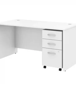 Bush Business Furniture Studio C 60W x 30D Office Desk W/ Mobile File Cabinet in White