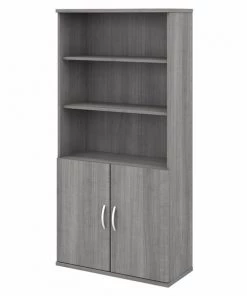 Bush Business Furniture Studio C 5 Shelf Bookcase W/ Doors in Platinum Gray