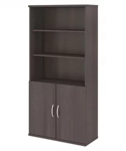 Bush Business Furniture Studio C 5 Shelf Bookcase W/ Doors in Storm Gray