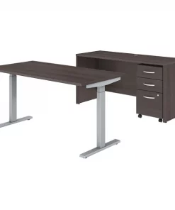 Bush Business Furniture Studio C 60W x 30D Height Adjstbl Standing Desk, Credenza and Mobile File Cabinet, Storm Gray