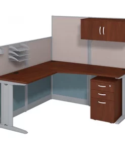 Bush Business Furniture Office, an Hour 65W x 65D L Shaped Cubicle Workstation W/ Storage, Hansen Cherry