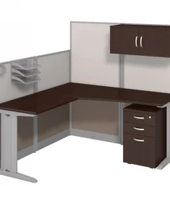 Bush Business Furniture Office, an Hour 65W x 65D L Shaped Cubicle Workstation W/ Storage, Mocha Cherry
