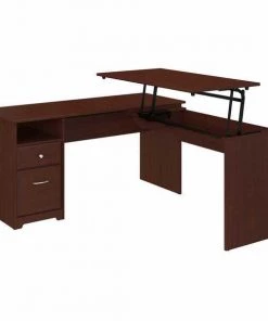 Bush Furniture Cabot 60W 3 Position L Shaped Sit to Stand Desk in Harvest Cherry