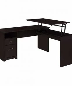Bush Furniture Cabot 60W 3 Position L Shaped Sit to Stand Desk in Espresso Oak