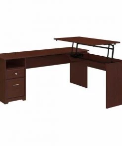 Bush Furniture Cabot 72W 3 Position L Shaped Sit to Stand Desk in Harvest Cherry