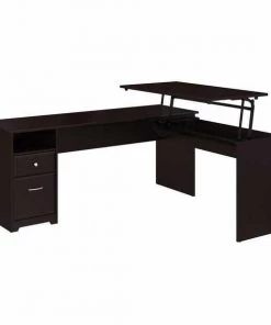 Bush Furniture Cabot 72W 3 Position L Shaped Sit to Stand Desk in Espresso Oak