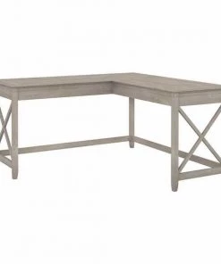 Bush Furniture Key West 60W L Shaped Desk in Washed Gray