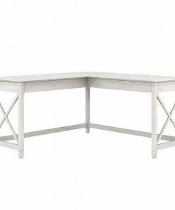 Bush Furniture Key West 60W L Shaped Desk in Linen White Oak