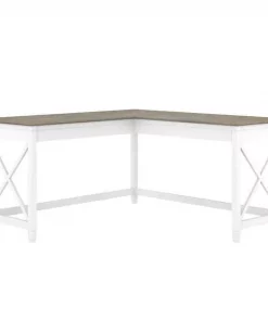 Bush Furniture Key West 60W L Shaped Desk in Pure White and Shiplap Gray