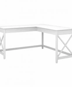 Bush Furniture Key West 60W L Shaped Desk in Pure White Oak