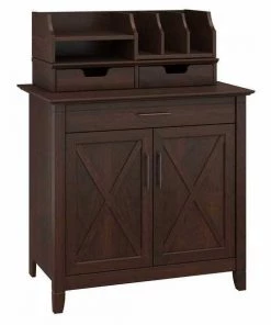 Bush Furniture Key West Secretary Desk W/ Storage and Desktop Organizers, Bing Cherry