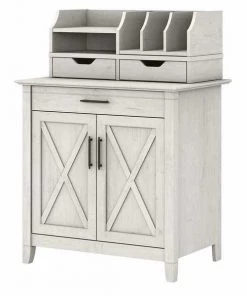 Bush Furniture Key West Secretary Desk W/ Storage and Desktop Organizers, Linen White Oak