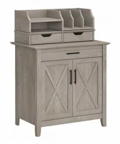 Bush Furniture Key West Secretary Desk W/ Storage and Desktop Organizers, Washed Gray