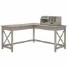Bush Furniture Key West 60W L Shaped Desk W/ Desktop Organizers in Washed Gray