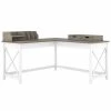 Bush Furniture Key West 60W L Shaped Desk W/ Desktop Organizers, Pure White and Shiplap Gray