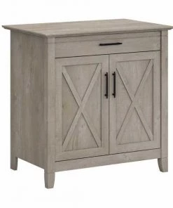 Bush Furniture Key West Secretary Desk W/ Keyboard Tray and Storage Cabinet, Washed Gray
