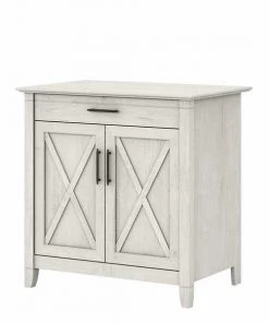 Bush Furniture Key West Secretary Desk W/ Keyboard Tray and Storage Cabinet, Linen White Oak