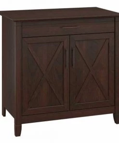 Bush Furniture Key West Secretary Desk W/ Keyboard Tray and Storage Cabinet, Bing Cherry