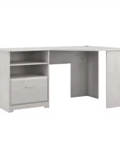 Bush Furniture Cabot 60W Corner Desk W/ Storage in Linen White Oak