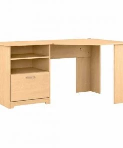 Bush Furniture Cabot 60W Corner Desk W/ Storage in Natural Maple