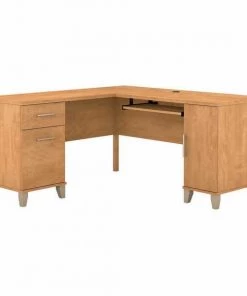 Bush Furniture Somerset 60W L Shaped Desk W/ Storage in Maple Cross
