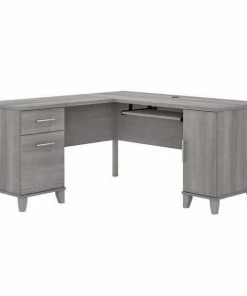 Bush Furniture Somerset 60W L Shaped Desk W/ Storage in Platinum Gray