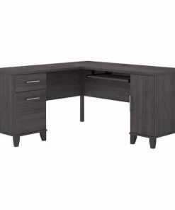 Bush Furniture Somerset 60W L Shaped Desk W/ Storage in Storm Gray