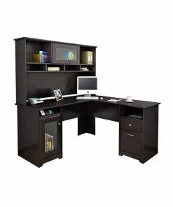 Bush Furniture Cabot 60W L Shaped Computer Desk W/ Hutch in Espresso Oak