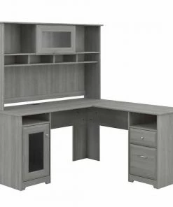 Bush Furniture Cabot 60W L Shaped Computer Desk W/ Hutch in Modern Gray