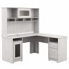 Bush Furniture Cabot 60W L Shaped Computer Desk W/ Hutch in Linen White Oak