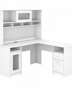 Bush Furniture Cabot 60W L Shaped Computer Desk W/ Hutch in White