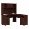 Bush Furniture Cabot 60W L Shaped Computer Desk W/ Hutch in Harvest Cherry