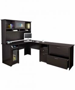 Bush Furniture Cabot 60W L Shaped Computer Desk W/ Hutch and Lateral File Cabinet, Espresso Oak