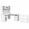 Bush Furniture Cabot 60W L Shaped Computer Desk W/ Hutch and Lateral File Cabinet, White