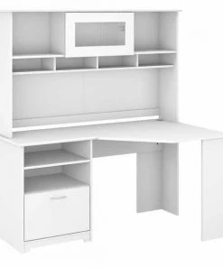 Bush Furniture Cabot 60W Corner Desk W/ Hutch in White