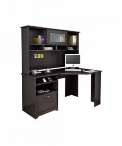 Bush Furniture Cabot 60W Corner Desk W/ Hutch in Espresso Oak
