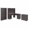 Bush Furniture Cabot L Shaped Desk W/ Hutch, Lateral File Cabinet and 5 Shelf Bookcase, Heather Gray